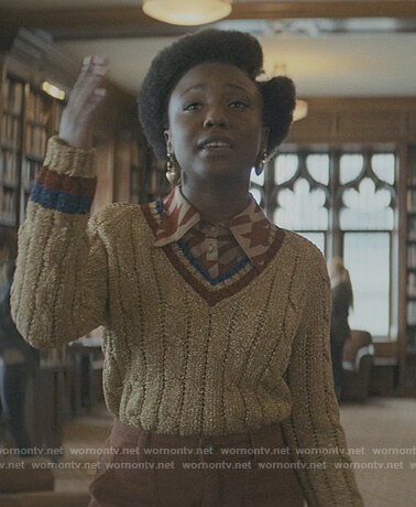 Jemma’s stripe trim sweater and blouse on The Chi