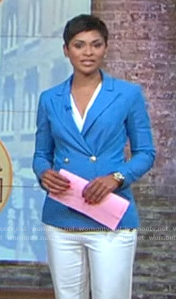Jericka Duncan’s blue double breasted blazer on CBS Mornings