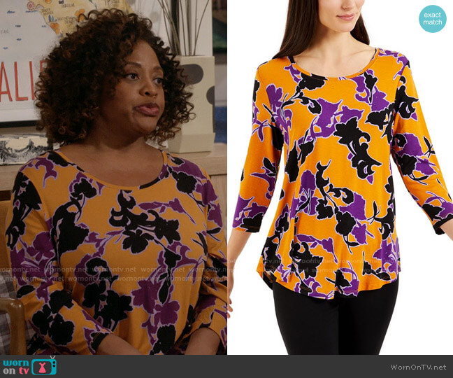 JM Collection Printed 3/4-Sleeve Top worn by Sharon (Sherri Shepherd) on Call Your Mother