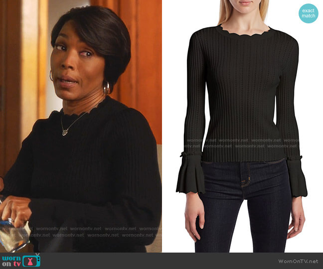 Jonathan Simkhai Scalloped Trim Sweater worn by Athena Grant (Angela Bassett) on 9-1-1