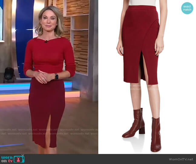 Jonathan Simkhai Deep Rib Wrap Skirt with Slit worn by Amy Robach on Good Morning America