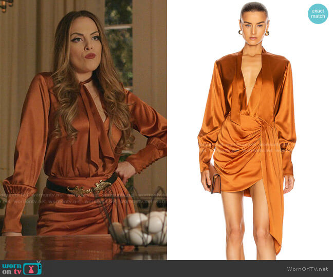 Jonathan Simkhai Tess Wrap Front Bodysuit worn by Fallon Carrington (Elizabeth Gillies) on Dynasty
