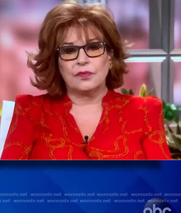 Joy’s red chain print blouse on The View