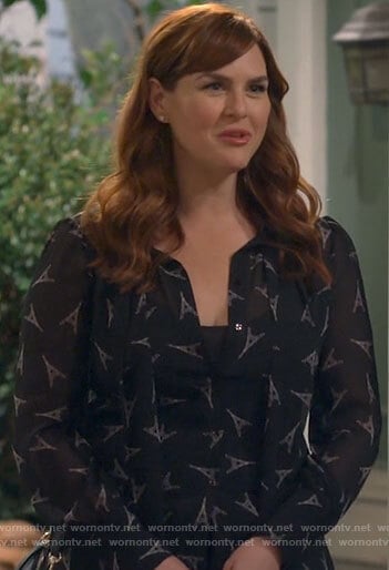 Julia’s Eiffel Tower print blouse on B Positive