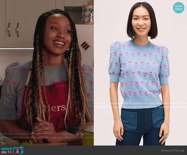 Kate Spade Marker Floral Sweater worn by Olivia Lockhart (Katlyn Nichol) on Black-ish