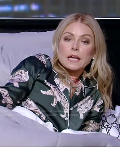 Kelly’s green tiger print pajamas on Live with Kelly and Ryan
