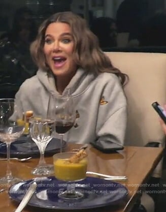 Khloe’s gray butterfly embroidered hoodie on Keeping Up with the Kardashians