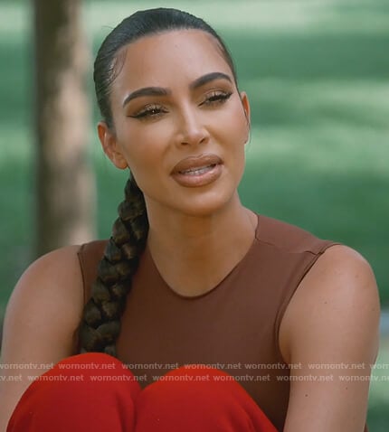 Kim’s brown sleeveless bodysuit on Keeping Up with the Kardashians