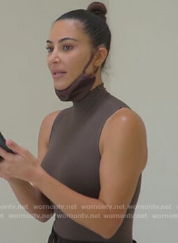 Kim’s brown sleeveless bodysuit on Keeping Up with the Kardashians