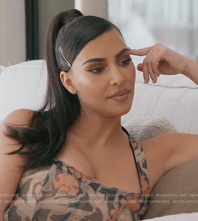 Kim’s floral print corset top on Keeping Up with the Kardashians