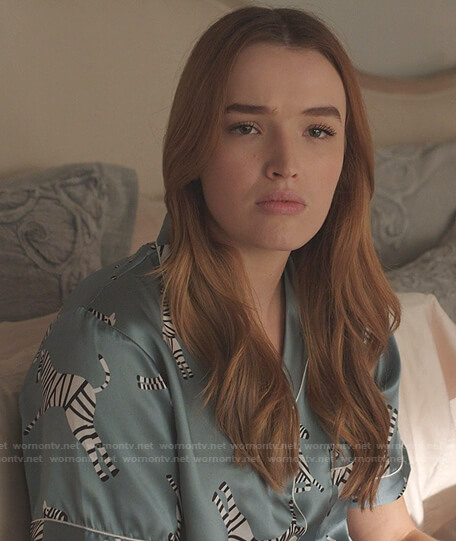 Kirby’s blue zebra print pajamas on Dynasty