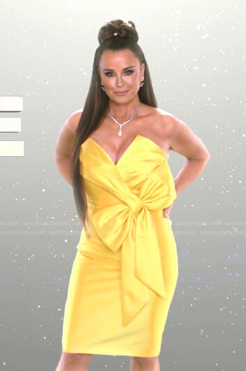 Kyle’s yellow bow strapless dress on The Real Housewives of Beverly Hills
