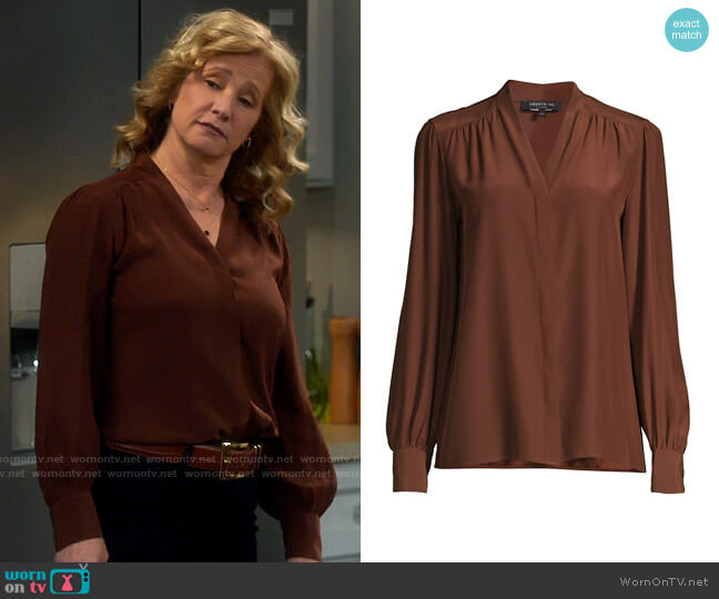 Lafayette 148 NY Clementine Blouse in Burnt Cinnamon worn by Vanessa Baxter (Nancy Travis) on Last Man Standing