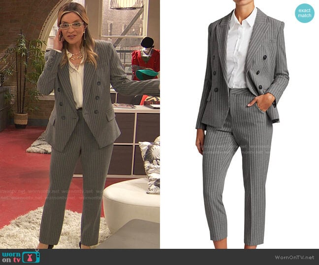 L'Agence Ludivine Pinstripe Cropped Pants worn by Chelsea Grayson (Anneliese van der Pol) on Ravens Home