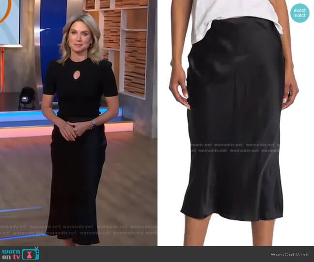 L'Agence Perin Bias Cut Silk Midi Skirt worn by Amy Robach on Good Morning America