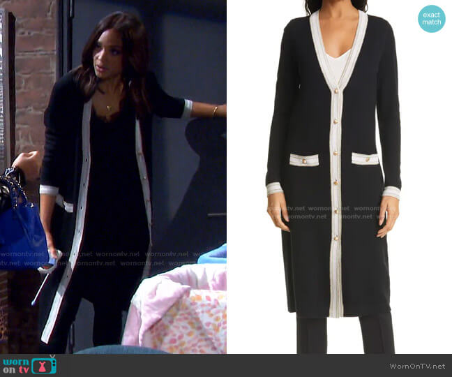 L'Agence Tinsley Long Merino Wool & Cashmere Cardigan worn by Lani Price (Sal Stowers) on Days of our Lives