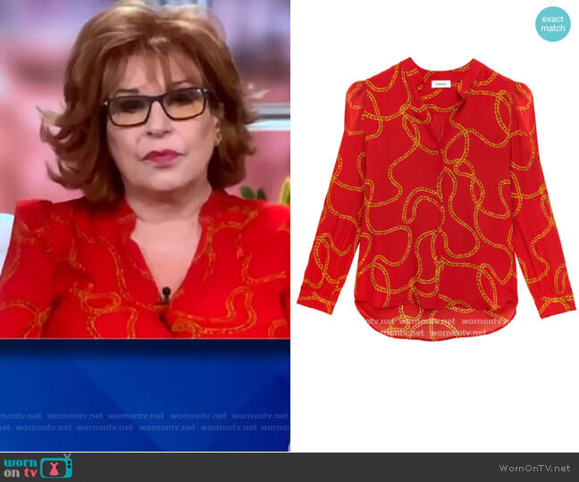 L'Agence Florent Long Sleeve Chain Print Silk Blouse worn by Joy Behar on The View