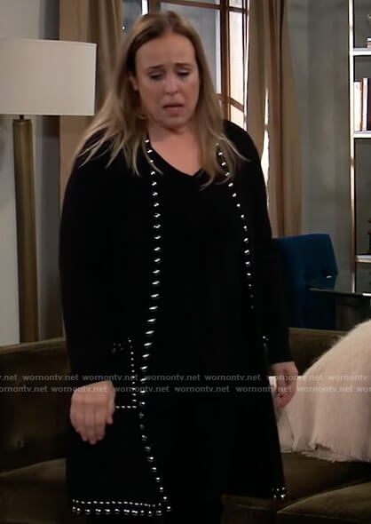 Laura’s black studded trim cardigan on General Hospital