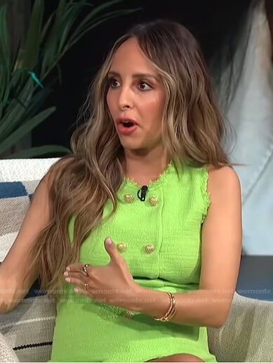Lilliana’s green sleeveless tweed mini dress on E! News Daily Pop
