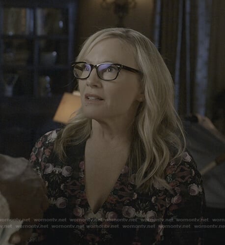 Linda’s black floral v-neck dress on Lucifer