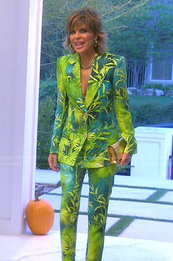 Lisa’s green tropical print blazer and pants on The Real Housewives of Beverly Hills