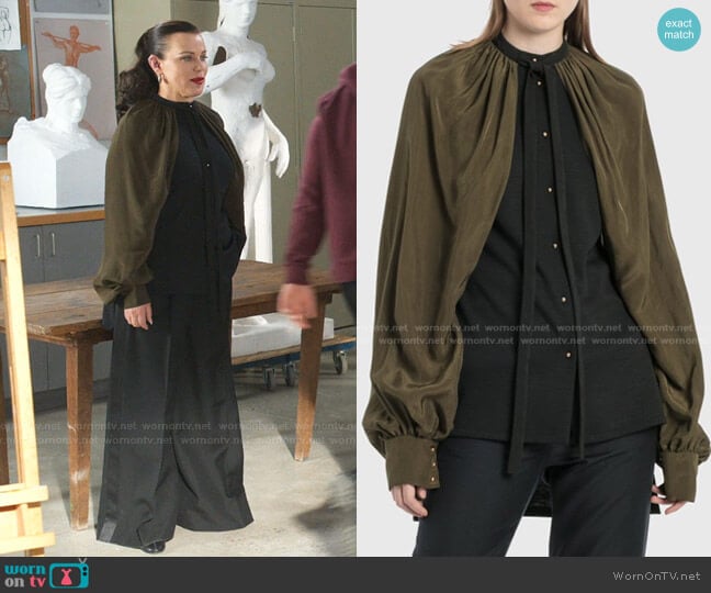 Loewe Billowing Cape-Sleeve Top worn by Maggie (Debi Mazar) on Younger