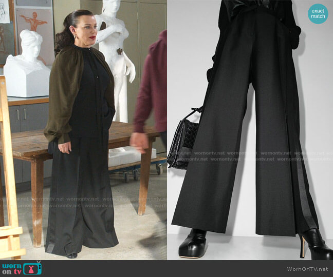 Loewe Wide-Leg High-Rise Trousers worn by Maggie (Debi Mazar) on Younger
