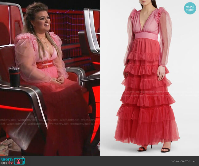 Love Shack Fancy Francoise Tulle Midi Dress worn by Kelly Clarkson on The Voice