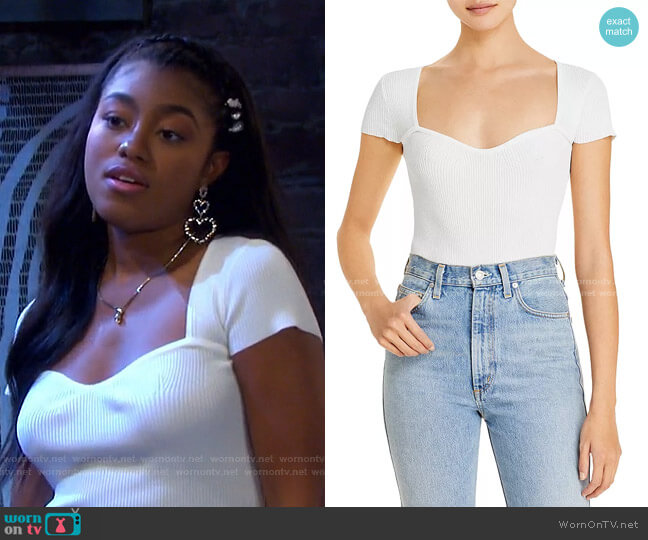 Lucy Paris Sweetheart Short Sleeve Ribbed Top worn by Chanel Dupree (Precious Way) on Days of our Lives