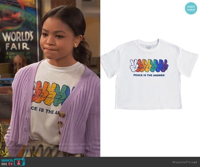 Mad Engine Juniors Peace Is The Answer Graphic T-Shirt worn by Nia Baxter (Navia Robinson) on Ravens Home