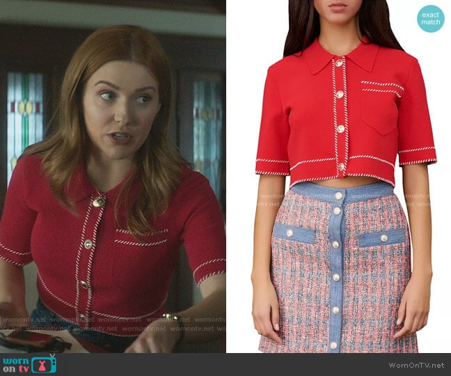Maje Embroidered Crop Cardigan Sweater worn by Nancy Drew (Kennedy McMann) on Nancy Drew