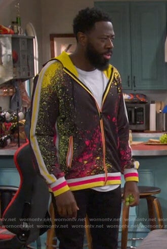Malcolm’s spray paint print hoodie on The Neighborhood