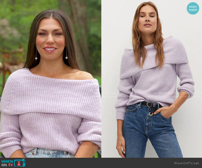 Mango Lavender Ribbed Off-Shoulder Pullover