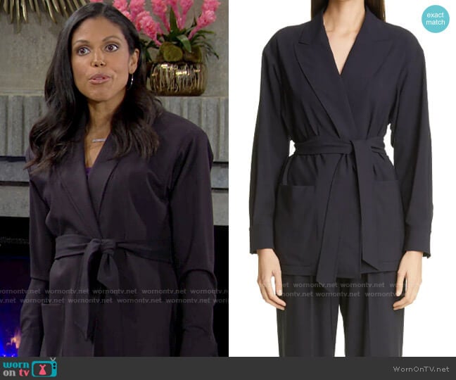 Max Mara Bosh Wrap Jacket worn by Amanda Sinclair (Karla Mosley) on The Young and the Restless
