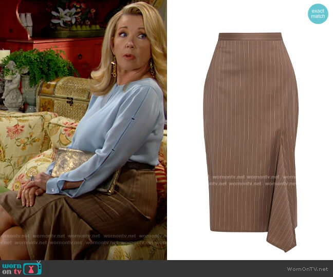 Max Mara Fedora Pinstripe Skirt worn by Nikki Reed Newman (Melody Thomas-Scott) on The Young and the Restless