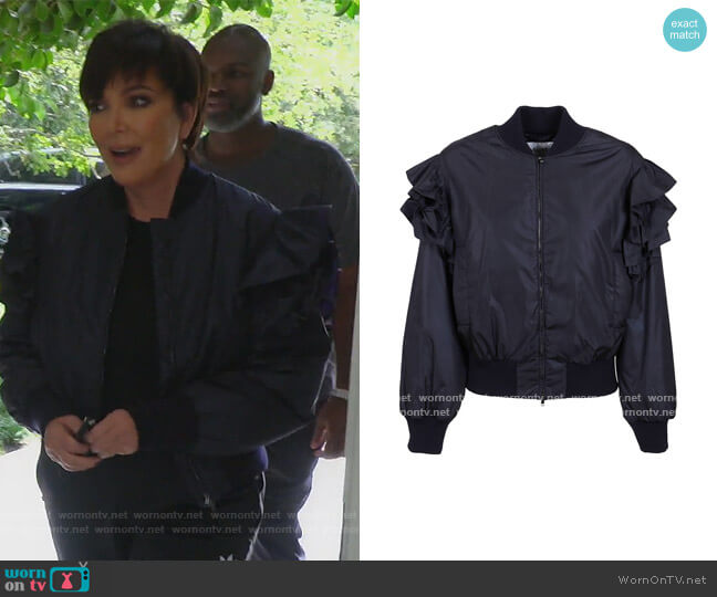 Max Mara Blue Technical Fabric Bomber Jacket worn by Kris Jenner on Keeping Up with the Kardashians