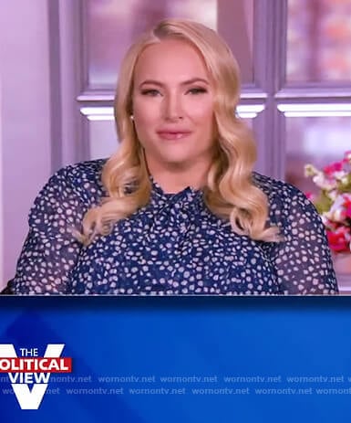 Meghan’s blue dot print tie neck blouse on The View