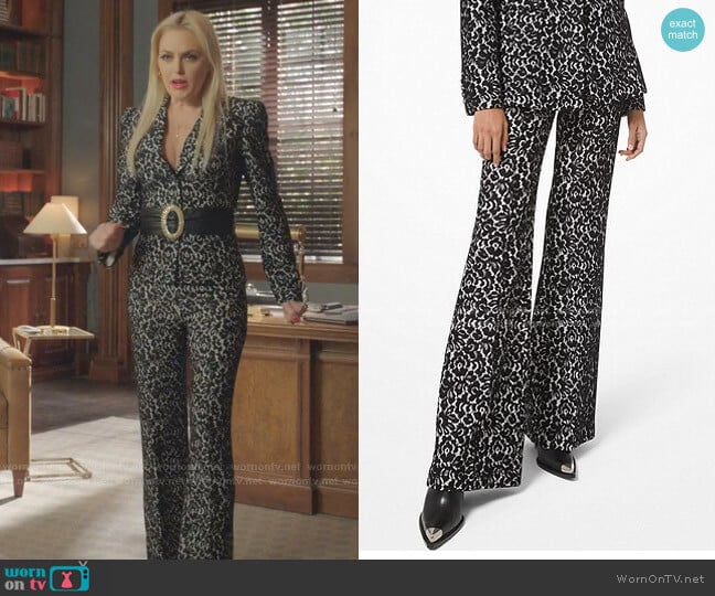 Michael Kors Floral Lace Flared Trousers worn by Alexis Carrington (Elaine Hendrix) on Dynasty