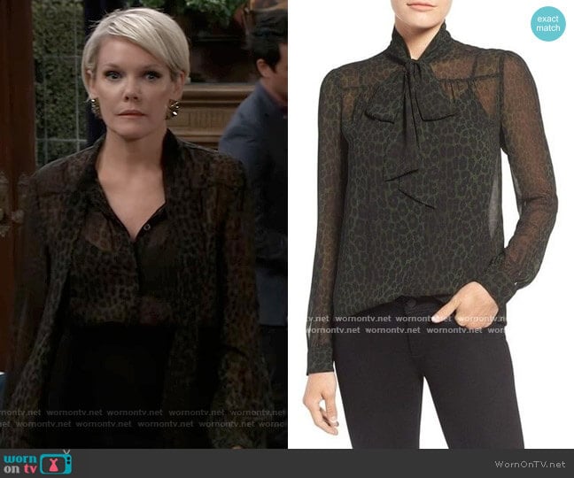 Michael Kors Panther Print Blouse worn by Ava Jerome (Maura West) on General Hospital