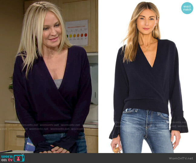 Milly Woven Wrap Front Dolman Sweater worn by Sharon Newman (Sharon Case) on The Young and the Restless
