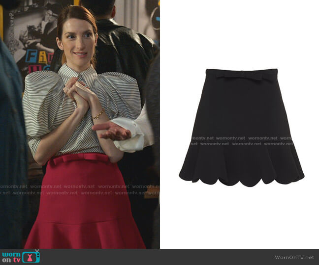 Miu Miu Faille Cady Scalloped Hem Skirt worn by Lauren (Molly Bernard) on Younger