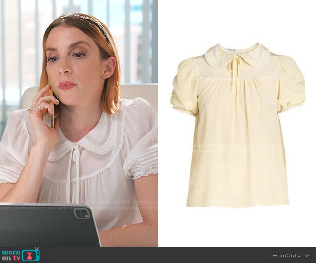 Miu Miu Silk Crepe Peter Pan Collar Top worn by Lauren (Molly Bernard) on Younger