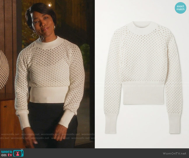Moncler Open-Knit Cotton Sweater worn by Athena Grant (Angela Bassett) on 9-1-1