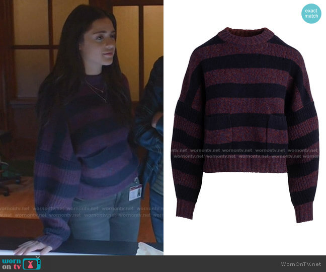 Naadam Striped Cropped Crewneck Cashmere Sweater worn by Olive Stone (Luna Blaise) on Manifest