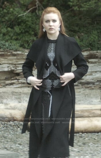 Nancy’s black knit halter neck dress on Nancy Drew
