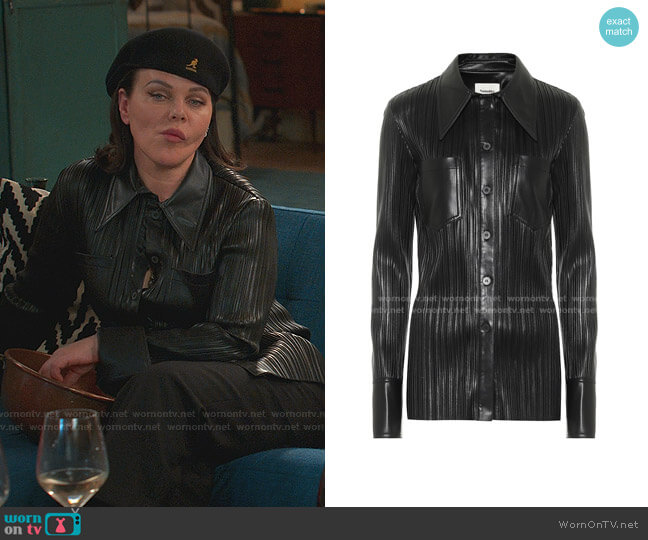 Nanushka Blaine Pleated Faux Leather Shirt worn by Maggie (Debi Mazar) on Younger