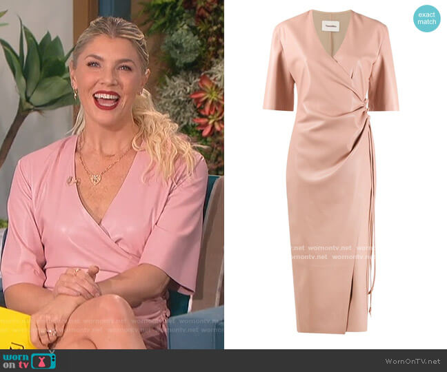 Nanushka Helisa vegan leather wrap dress worn by Amanda Kloots on The Talk