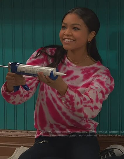Nia’s pink tie dye sweatshirt on Ravens Home