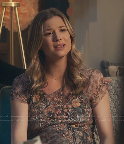 Nic’s floral embroidered sheer dress on The Resident
