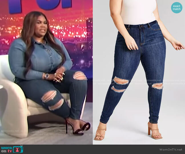 Nina Parker Trendy Plus Size High-Waisted Skinny Jeans worn by Nina Parker on E! News